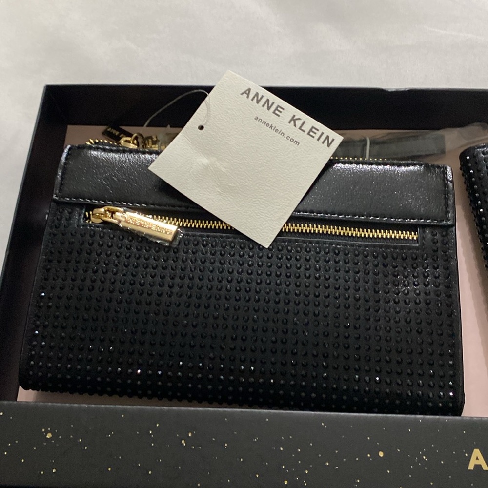 Black Rhinestone zip clutch and Card Case. Anne Klein - New in Box - Picture 2 of 3